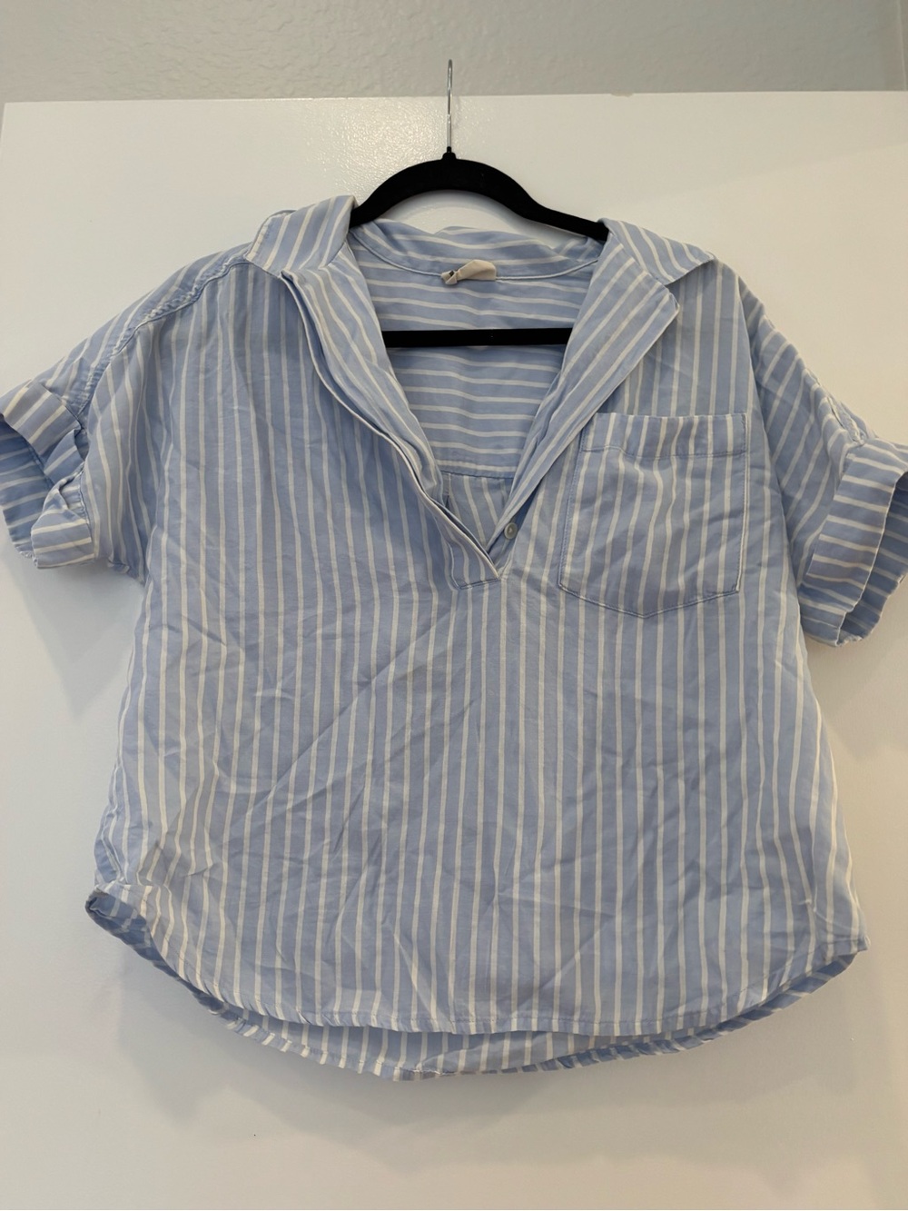 Pact Organic Cotton Popover Striped two button relaxed fit collared soft Shirt